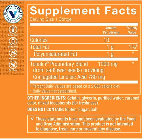 The Vitamin Shoppe Tonalin CLA 1000mg Softgel, Conjugated Linoleic Acid 740mg from Safflower Seeds - Supports Reduction of Body Fat (180 Softgels) in Kuwait