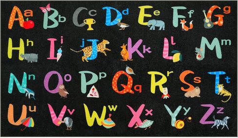 LIVEBOX 7'5" x 13' Black ABC Kids Classroom Carpet, Large Washable Alphabet Educational Learning Area Rugs for Classroom Elementary, Non-Slip Preschool Kids Teacher Rug for Kindergarten Daycare Baby in Saudi Arabia