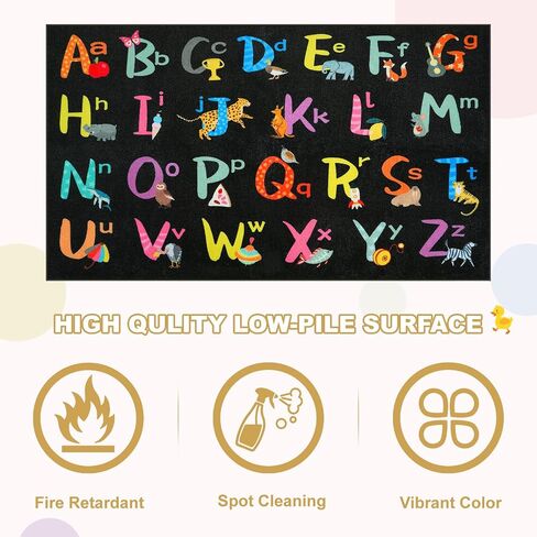 LIVEBOX 7'5" x 13' Black ABC Kids Classroom Carpet, Large Washable Alphabet Educational Learning Area Rugs for Classroom Elementary, Non-Slip Preschool Kids Teacher Rug for Kindergarten Daycare Baby in Saudi Arabia