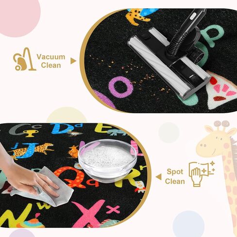 LIVEBOX 7'5" x 13' Black ABC Kids Classroom Carpet, Large Washable Alphabet Educational Learning Area Rugs for Classroom Elementary, Non-Slip Preschool Kids Teacher Rug for Kindergarten Daycare Baby in Saudi Arabia