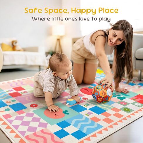 5x7 Washable Kid Bedroom Rug for Girls, Pink Baby Nursery Area Rug, Soft Non-Slip Toddler Playroom Carpet, Cute Colorful Strawberry Fruit Rainbow Checkered in Saudi Arabia