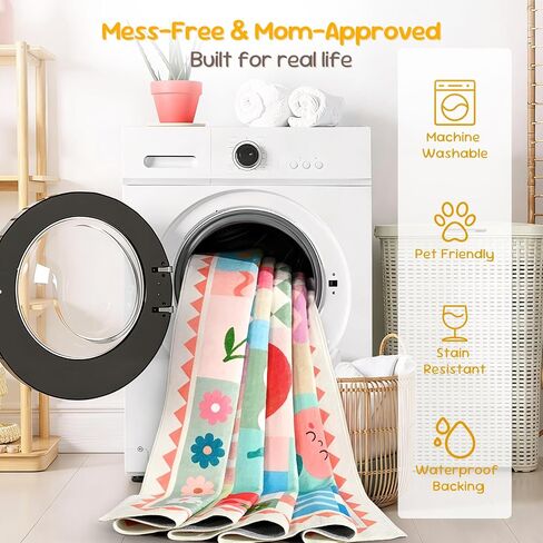 5x7 Washable Kid Bedroom Rug for Girls, Pink Baby Nursery Area Rug, Soft Non-Slip Toddler Playroom Carpet, Cute Colorful Strawberry Fruit Rainbow Checkered in Saudi Arabia