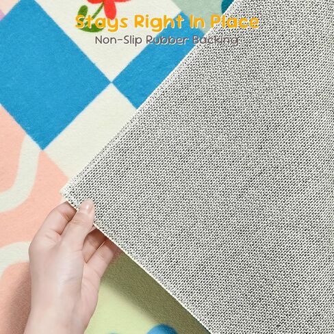 5x7 Washable Kid Bedroom Rug for Girls, Pink Baby Nursery Area Rug, Soft Non-Slip Toddler Playroom Carpet, Cute Colorful Strawberry Fruit Rainbow Checkered in Saudi Arabia