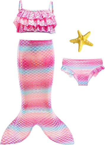 Girls Swimsuit 3pcs Bathing Suits Ruffle Bikini Set with Princess Cover up Skirt for Kids Swimwear for 3-8 Years in Saudi Arabia
