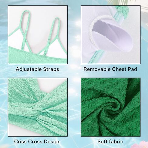 Girls Swimsuits 2 Piece Bathing Suit Teen Cute Criss Cross Solid Beach Bikini Set Swimwear with Chest Pad 9-16T in Kuwait
