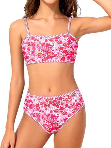 MIGU Girls Swimsuit Bathing Suits for Girls Bikini Set Pink Floral Girl Swimwear for Beach Pool Vacation Swim Suit 9-16Y in Kuwait