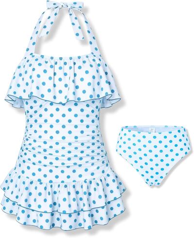 Teen Girl Swimsuit Two Piece Bikini Sets Halter Neck Polka Dots Cover Up Skirt Bathing Suit Size 11 18Y in Saudi Arabia