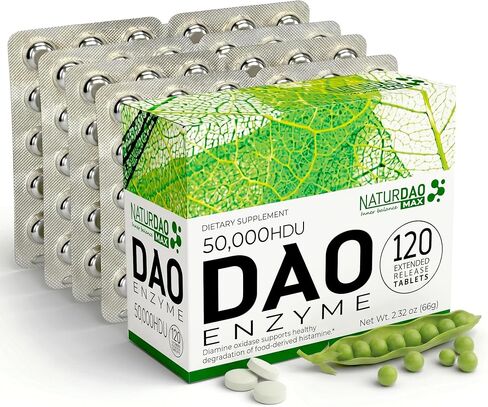 MAX DAO Enzyme Supplement 120 Tablets, 50,000 HDU per Tablet Adjustable Dosage, Extended Release, Histamine Blocker in Kuwait