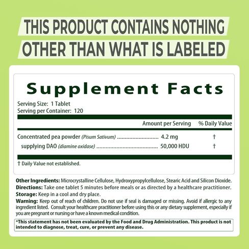 MAX DAO Enzyme Supplement 120 Tablets, 50,000 HDU per Tablet Adjustable Dosage, Extended Release, Histamine Blocker in Kuwait