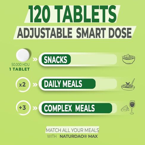 MAX DAO Enzyme Supplement 120 Tablets, 50,000 HDU per Tablet Adjustable Dosage, Extended Release, Histamine Blocker in Kuwait
