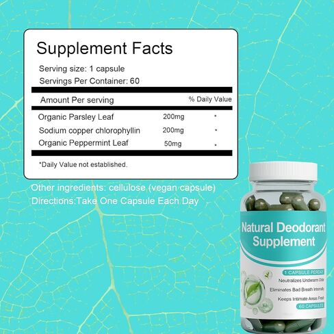 Mintora Bad Breath Capsules with Chlorophyll, Body Deodorizing Supplement, Chlorophyll Capsules, Internal Deodorant Supplement for Men & Women, Natural Odor Control for Bad Breath & Gut Health(1PC) in Saudi Arabia