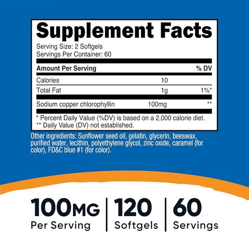 Nutricost Chlorophyll (100mg) 120 Softgels - Gluten-Free, 60 Servings in Saudi Arabia