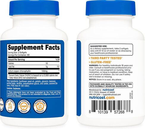 Nutricost Chlorophyll (100mg) 120 Softgels - Gluten-Free, 60 Servings in Saudi Arabia