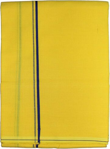 Prakasam Cotton Mens Single Colour Dhoti/Single mundu/1.30X2.00 Meter Single dhoti (Yellow) in Saudi Arabia