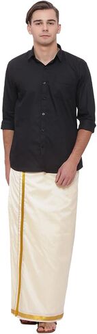 Sethukrishna Men Cream Colour Art Silk Readymade Pocket Dhoti (CREAM) (ONE SIZE) (D221) in Saudi Arabia