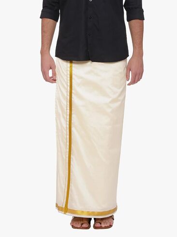 Sethukrishna Men Cream Colour Art Silk Readymade Pocket Dhoti (CREAM) (ONE SIZE) (D221) in Saudi Arabia