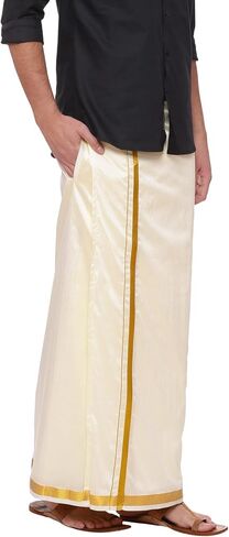 Sethukrishna Men Cream Colour Art Silk Readymade Pocket Dhoti (CREAM) (ONE SIZE) (D221) in Saudi Arabia