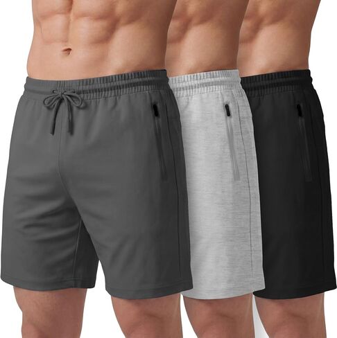 PURE CHAMP Athletic Shorts for Men 3 Pack Casual Shorts 8" Basketball Gym Shorts with Zipper Pockets Size Small- 3XL in Saudi Arabia