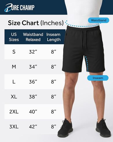 PURE CHAMP Athletic Shorts for Men 3 Pack Casual Shorts 8" Basketball Gym Shorts with Zipper Pockets Size Small- 3XL in Saudi Arabia