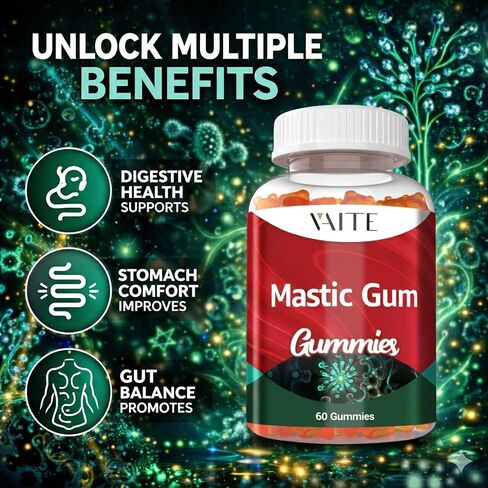 Mastic Gum Gummies 1000mg - Digestive Support Supplement, Pistacia Lentiscus Resin, Vegan, Gluten-Free, Non-GMO, Gut Health & Stomach Comfort, 60 Gummies, Stomach Relief & Digestive Aid in Saudi Arabia