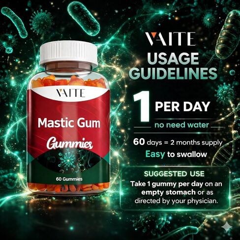 Mastic Gum Gummies 1000mg - Digestive Support Supplement, Pistacia Lentiscus Resin, Vegan, Gluten-Free, Non-GMO, Gut Health & Stomach Comfort, 60 Gummies, Stomach Relief & Digestive Aid in Saudi Arabia
