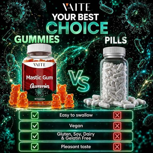 Mastic Gum Gummies 1000mg - Digestive Support Supplement, Pistacia Lentiscus Resin, Vegan, Gluten-Free, Non-GMO, Gut Health & Stomach Comfort, 60 Gummies, Stomach Relief & Digestive Aid in Saudi Arabia