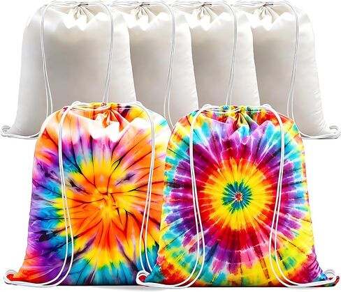 6 Pcs 16x13.4 Inch Cotton Dyeing Drawstring Bags White DIY Craft for Party Favors, Summer Camp Activities, Blank Pure Cotton bags for Fabric Tie Dye in Saudi Arabia
