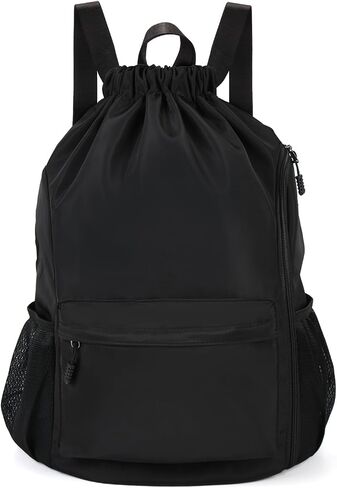Valleycomfy Waterproof Drawstring Gym Backpack Bag for Men & Women,Sports Gym Bag with Side Pocket Black in Saudi Arabia