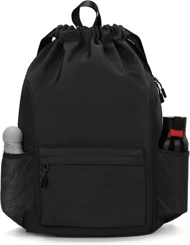 Valleycomfy Waterproof Drawstring Gym Backpack Bag for Men & Women,Sports Gym Bag with Side Pocket Black in Saudi Arabia