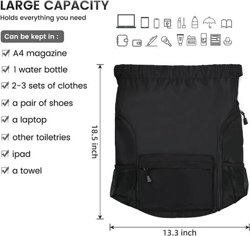 Valleycomfy Waterproof Drawstring Gym Backpack Bag for Men & Women,Sports Gym Bag with Side Pocket Black in Saudi Arabia