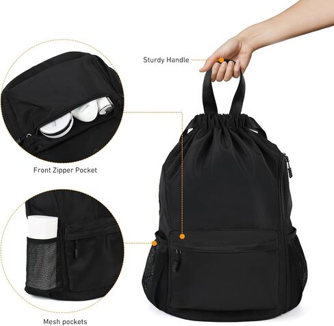Valleycomfy Waterproof Drawstring Gym Backpack Bag for Men & Women,Sports Gym Bag with Side Pocket Black in Saudi Arabia