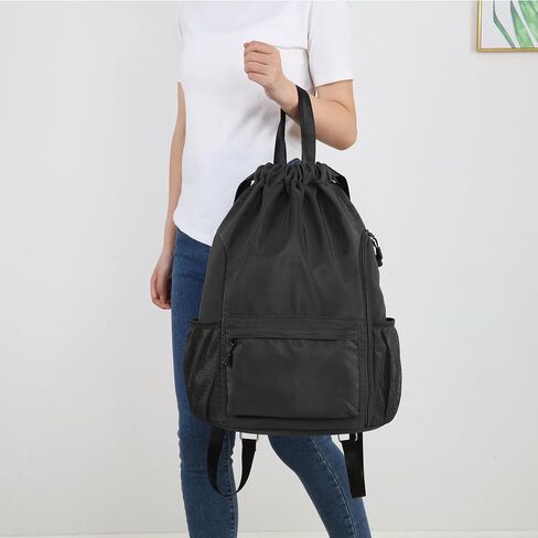 Valleycomfy Waterproof Drawstring Gym Backpack Bag for Men & Women,Sports Gym Bag with Side Pocket Black in Saudi Arabia