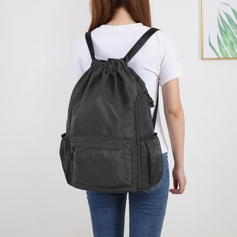 Valleycomfy Waterproof Drawstring Gym Backpack Bag for Men & Women,Sports Gym Bag with Side Pocket Black in Saudi Arabia