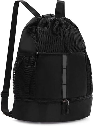Valleycomfy Waterproof Drawstring Gym Backpack Bag for Men & Women,Sports Gym Bag with Side Pocket Black in Saudi Arabia