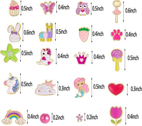 24 Pairs Cute Cartoon Earrings for Girls Kids, Stainless Steel Studs with 19 Fun Designs (Unicorn, Butterfly, Crown, Heart) & 5 Faux Pearl Earrings (5mm), Gift Ready Birthday Present for Teens Women in Saudi Arabia