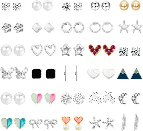 NEWITIN 30 زوجًا من الأقراط الملونة اللطيفة للفتيات ذات الأذنين الحساسة والتي لا تسبب الحساسية للفتيات مجموعة من الأقراط المصنوعة من الفولاذ المقاوم للصدأ للفتيات والنساء in Kuwait