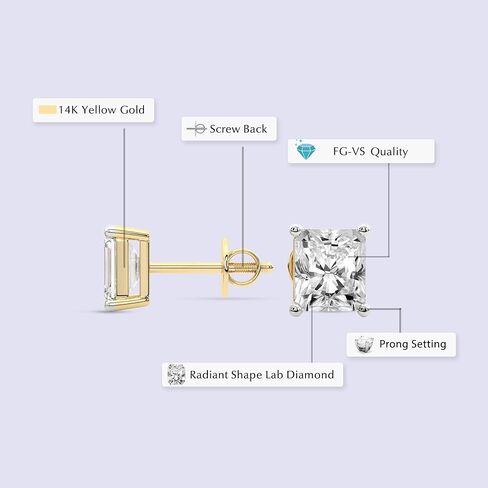 أقراط مرصعة بالماس من Friendly Diamonds Lab بوزن إجمالي 1-12 قيراط - سوليتير مستدير معتمد من IGI، FG-VS، 4 شقوق، ذهب 10/14 قيراط أو بلاتين in Kuwait