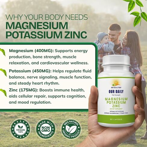 Our Daily Vites, Potassium Magnesium Supplement w/Zinc 1025mg – 90 Capsules – Supports Leg Cramps, Muscle Recovery & Bone Health – High Absorption Electrolyte Formula – Non-GMO, Gluten Free in Saudi Arabia