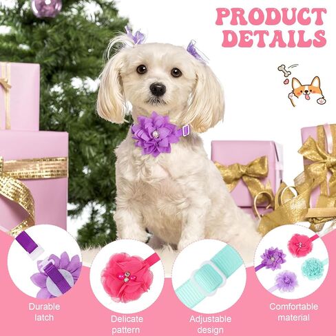 Reginary 100 Pcs Flowers Dog Collar Bulk Summer Floral Pet Bowtie Adjustable Nylon Multicolor Cat Accessory for Small Pets Dog Cat in Saudi Arabia