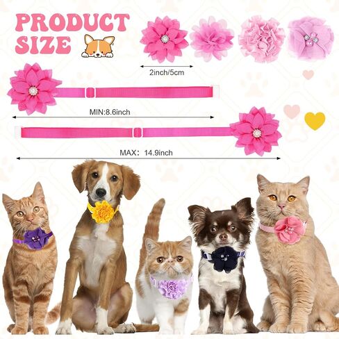 Reginary 100 Pcs Flowers Dog Collar Bulk Summer Floral Pet Bowtie Adjustable Nylon Multicolor Cat Accessory for Small Pets Dog Cat in Saudi Arabia