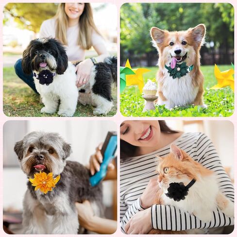 Reginary 100 Pcs Flowers Dog Collar Bulk Summer Floral Pet Bowtie Adjustable Nylon Multicolor Cat Accessory for Small Pets Dog Cat in Saudi Arabia