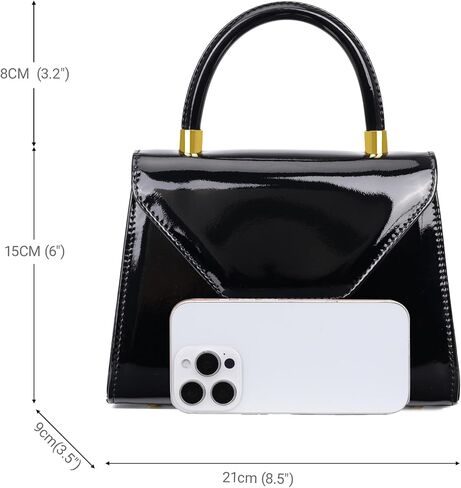Women's Patent Leather Clutch Purse Top Handle Crossbody Handbag with Detachable Strap for Day and Night in Saudi Arabia