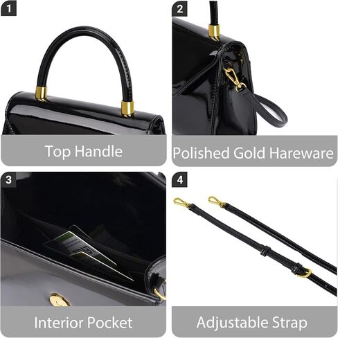 Women's Patent Leather Clutch Purse Top Handle Crossbody Handbag with Detachable Strap for Day and Night in Saudi Arabia