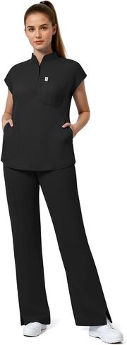 Medical Scrub Set for Women, Medical Uniform with Stand-up Collar Half-open Placket Top & Straight Leg Pants in Saudi Arabia