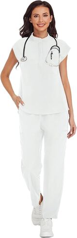 Scrubs for Women Set - Stand-Up V-Neck Scrub Top & Straight-Leg Pants with 5 Pockets,Women's Scrub Set in Saudi Arabia