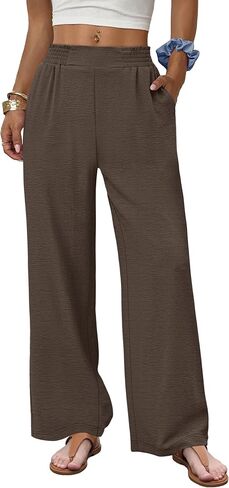 Sampeel Fitted Wide Leg Pants Women 2026 Lightweight Palazzo High Waisted Trousers with Pockets Summer Beach Vacation Outfits in Kuwait