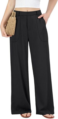 JEKAOYI Womens Wide Leg Linen Cotton Pants Summer Casual Stretchy Lightweight High Waisted Trousers for Work Lounge in Kuwait
