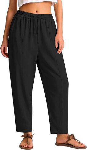 Women's Casual Cropped Pants Loose Casual Palazzo Trousers Drawstring Wide Leg Lounge Pants with Pockets in Saudi Arabia