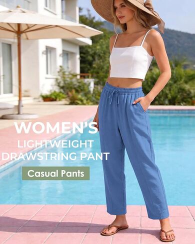 Women's Casual Cropped Pants Loose Casual Palazzo Trousers Drawstring Wide Leg Lounge Pants with Pockets in Saudi Arabia