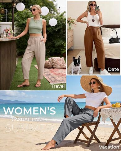 Women's Casual Cropped Pants Loose Casual Palazzo Trousers Drawstring Wide Leg Lounge Pants with Pockets in Saudi Arabia